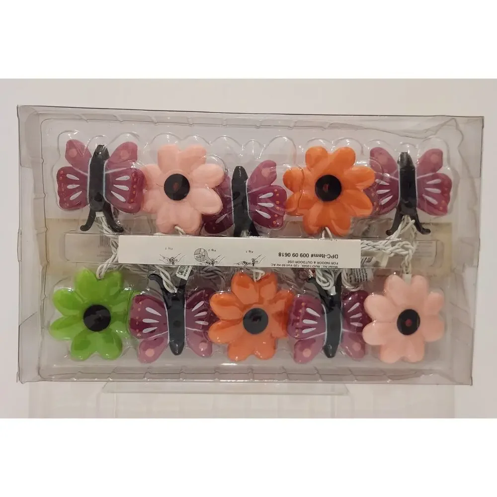 Vintage Butterfly & Flower Blow Mold String Lights Patio Indoor/Outdoor Set Of 2